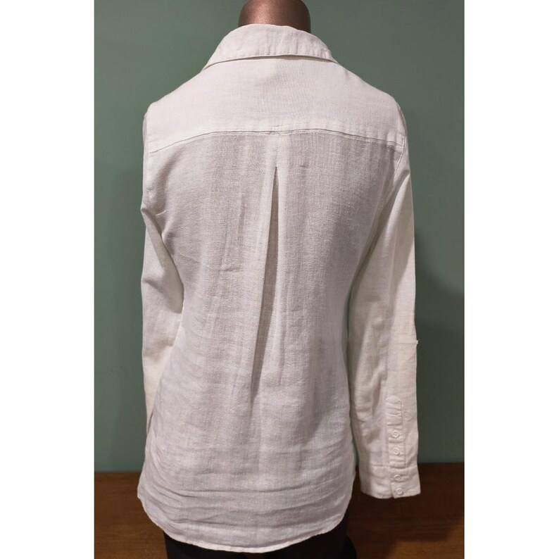 Free People White Linen Blend Roll Tab Sleeve Button Down Shirt/Jacket Small S/P image 5