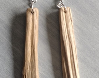 Driftwood Dangle Earrings, Tan and Silver