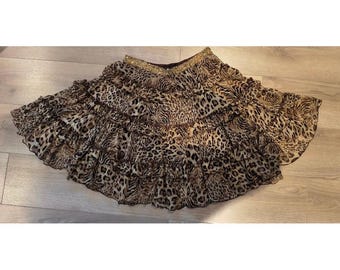 Robert Rodriguez Leopard Print Silk Tiered Circle Skirt Sequin Waist Y2K Size 8