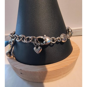 Brighton Silver Gold Heart Charm Bracelet Crystal Scrollwork Two Tone 8 Inch Bild 2