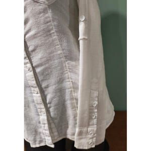 Free People White Linen Blend Roll Tab Sleeve Button Down Shirt/Jacket Small S/P image 4