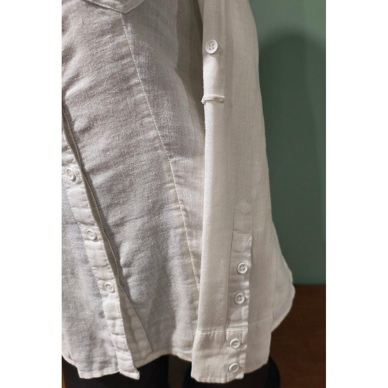 Free People White Linen Blend Roll Tab Sleeve Button Down Shirt/Jacket Small S/P image 4
