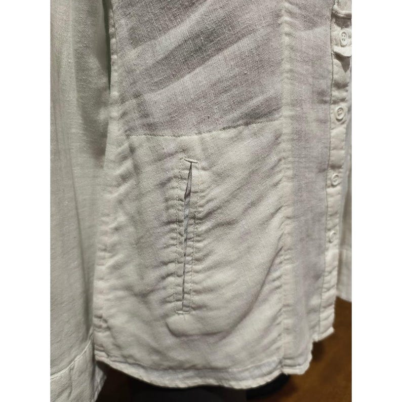 Free People White Linen Blend Roll Tab Sleeve Button Down Shirt/Jacket Small S/P image 2