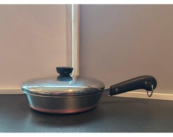 Vintage Revere Ware 8 Inch Skillet Copper Clad Bottom Stainless Steel with Lid