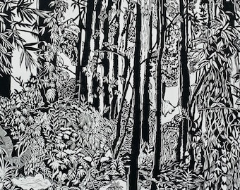 The Faraway Forest, Original Handcarved  Linocut Print.