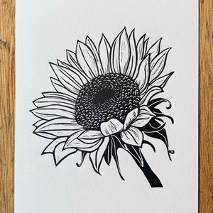 Sunflower, A5 Original Linocut Print image 1