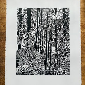 The Faraway Forest, Original Handcarved  Linocut Print.