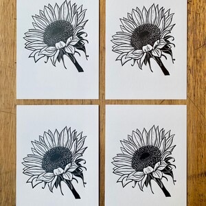 Sunflower, A5 Original Linocut Print image 4