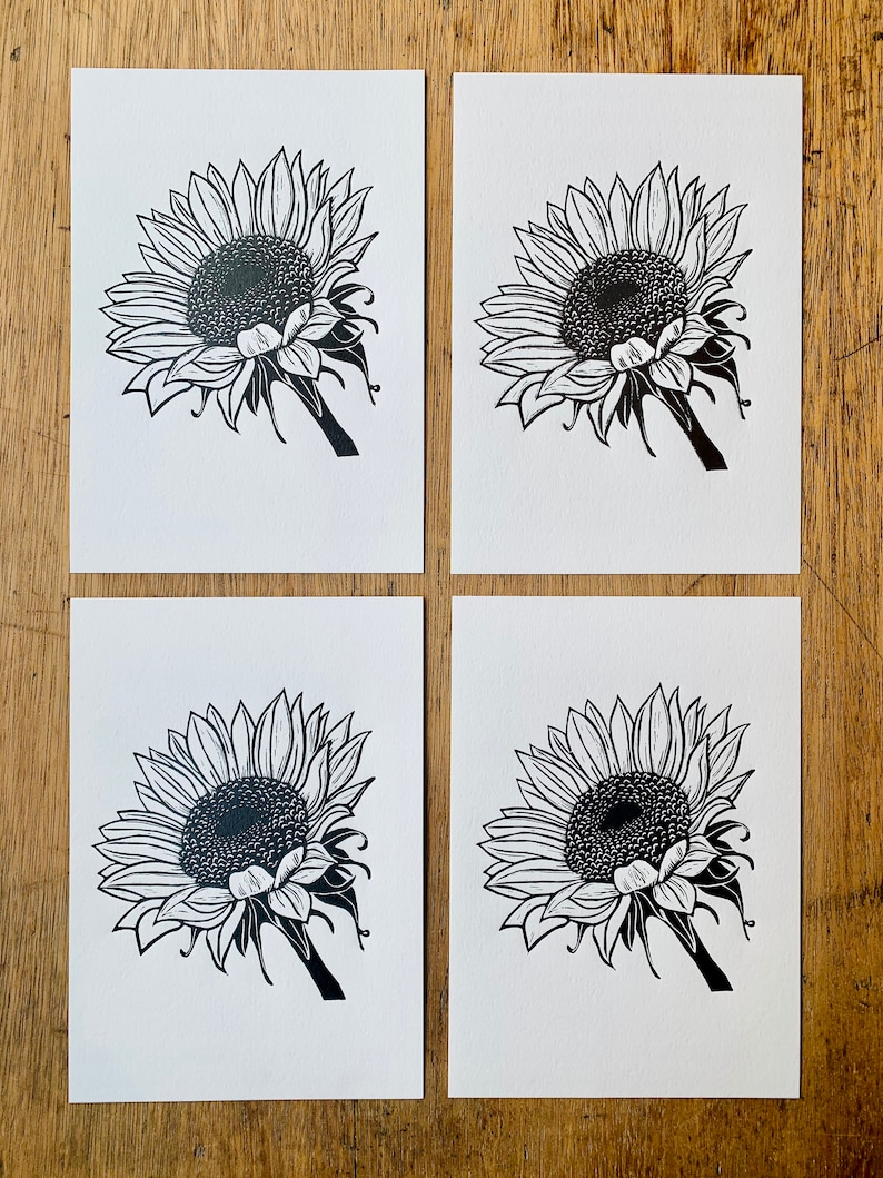 Sunflower, A5 Original Linocut Print image 4