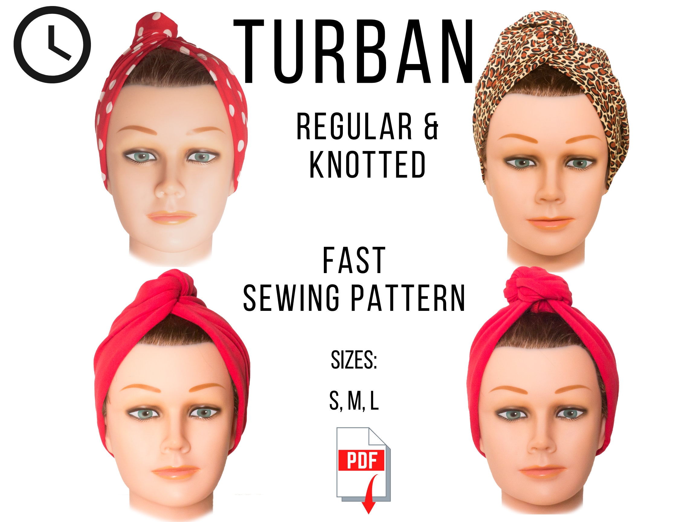 Turban Hat PDF download sew pattern trendy piece of Etsy