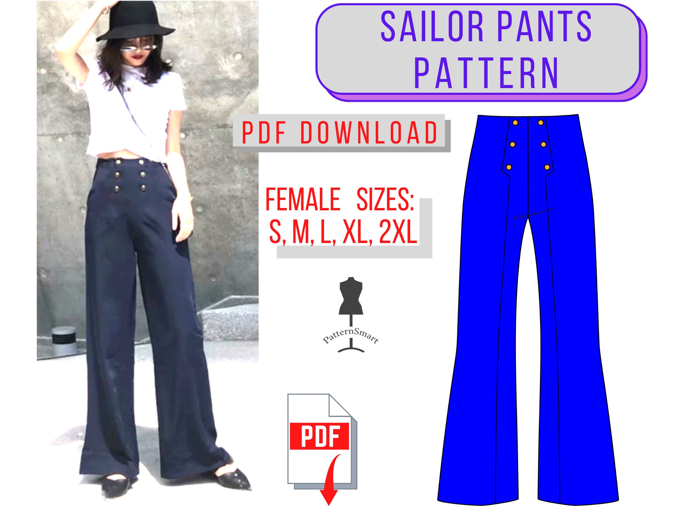 Sailor Pants Female PATTERN PDF Download Sew Diy Ice Etsy