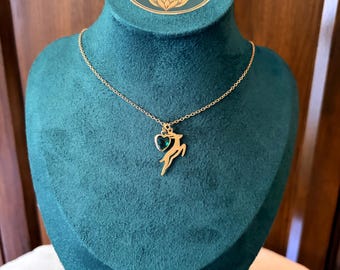 Green Heart & Bokke Antelope Necklace | 18-Inch Chain | South African-Inspired Gift