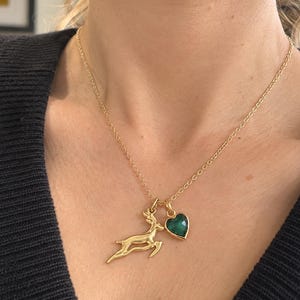 Green Heart & Bokke Antelope Necklace | 18-Inch Chain | South African-Inspired Gift image 1