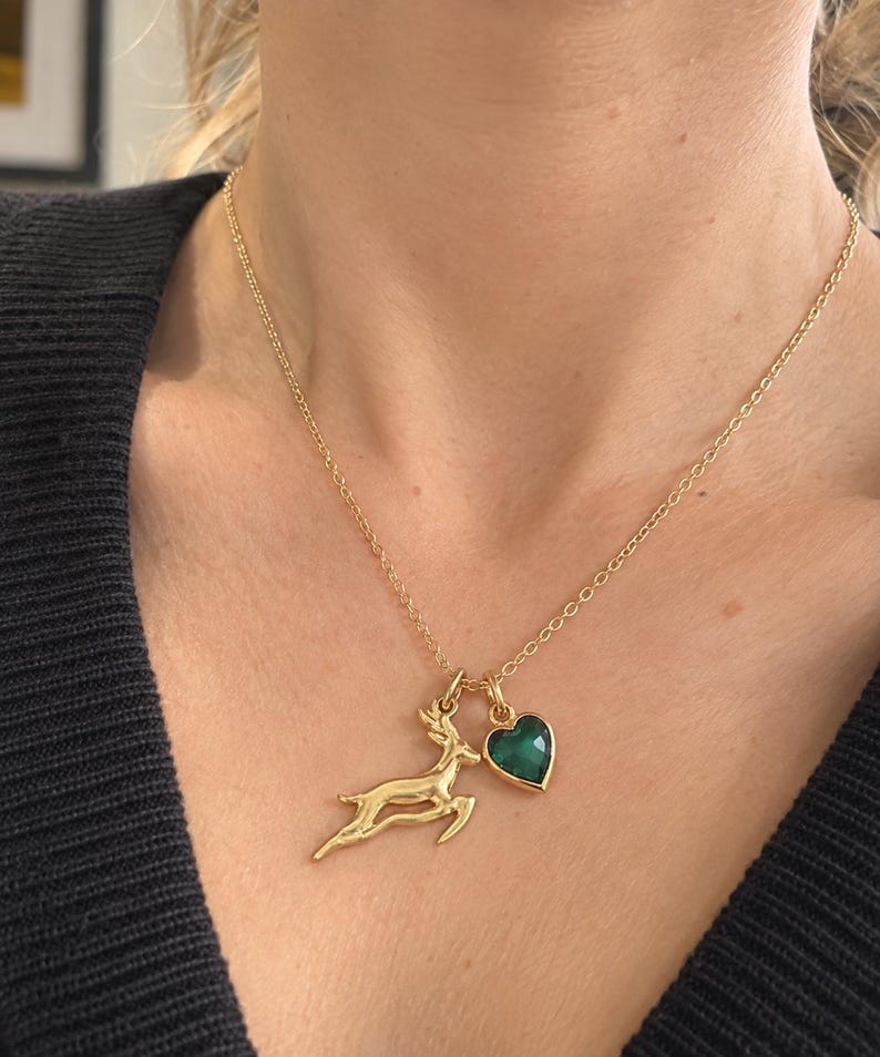 Green Heart & Bokke Antelope Necklace | 18-Inch Chain | South African-Inspired Gift image 1