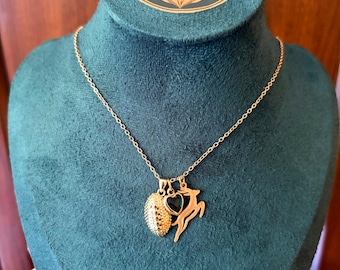 Rugby Ball, Green Heart & Bokke Antelope Charm Necklace | 18-Inch Gold-Coloured Chain | South African-Inspired Gift