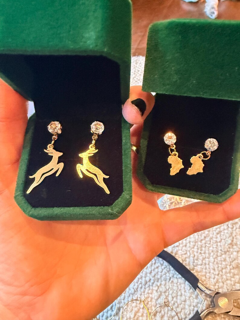 Bokke Antelope Drop Earrings with Crystal Studs | Gold-Coloured South African-Inspired Gift image 10