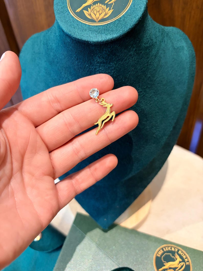 Bokke Antelope Drop Earrings with Crystal Studs | Gold-Coloured South African-Inspired Gift image 9
