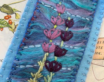Hand-Embroidered Vegan Felt Bookmark | Landscape Floral Art, Eco-Friendly Reader Gift