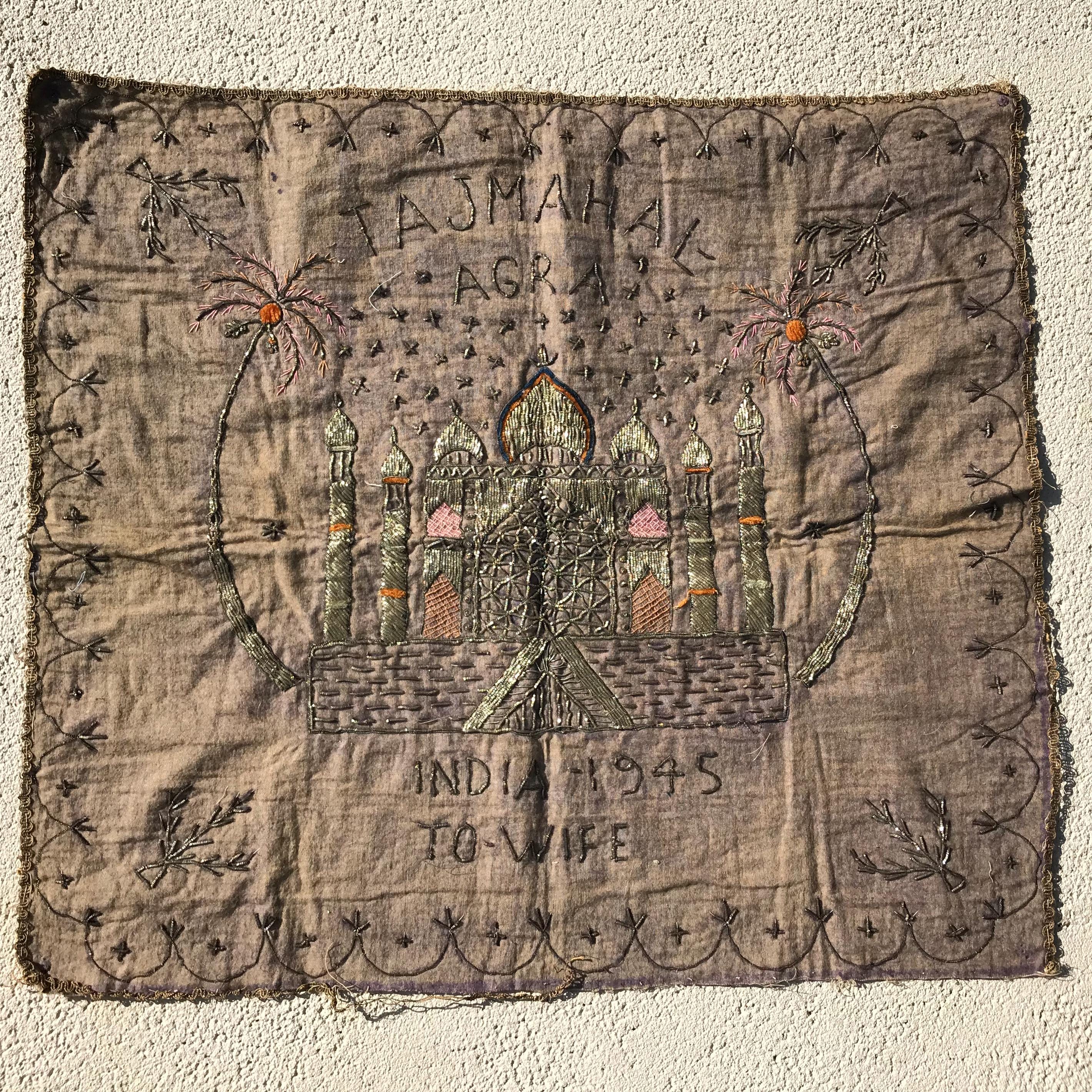 Vintage WWII Hand-embroidered Taj Mahal Cotton & Shining Gold