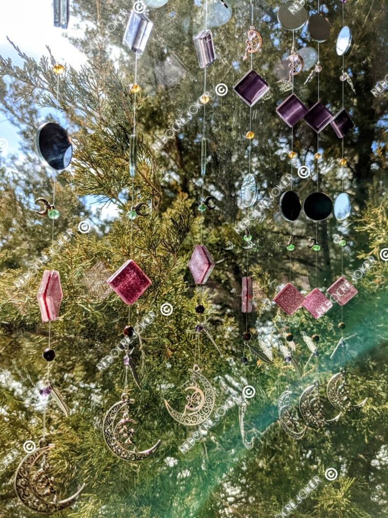 New Design*Enchanted Lucid Dreams Inspired Suncatcher Green Witch Crescent Moon Decor Suncatchers for Windows Witchy Decor Window Decor