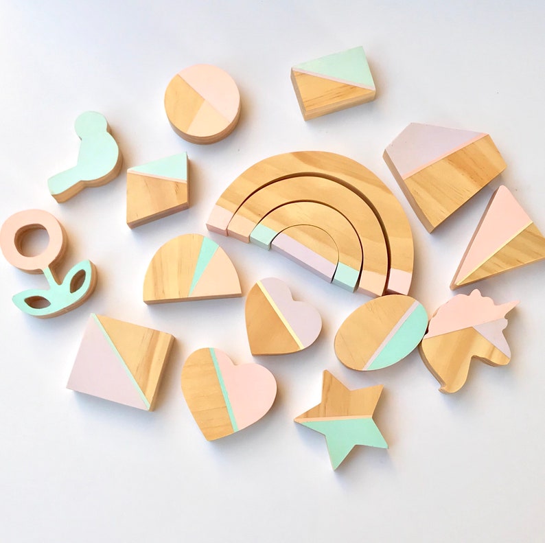 Handmade Pastel Geometric Wooden Building Blocks Toddler Etsy