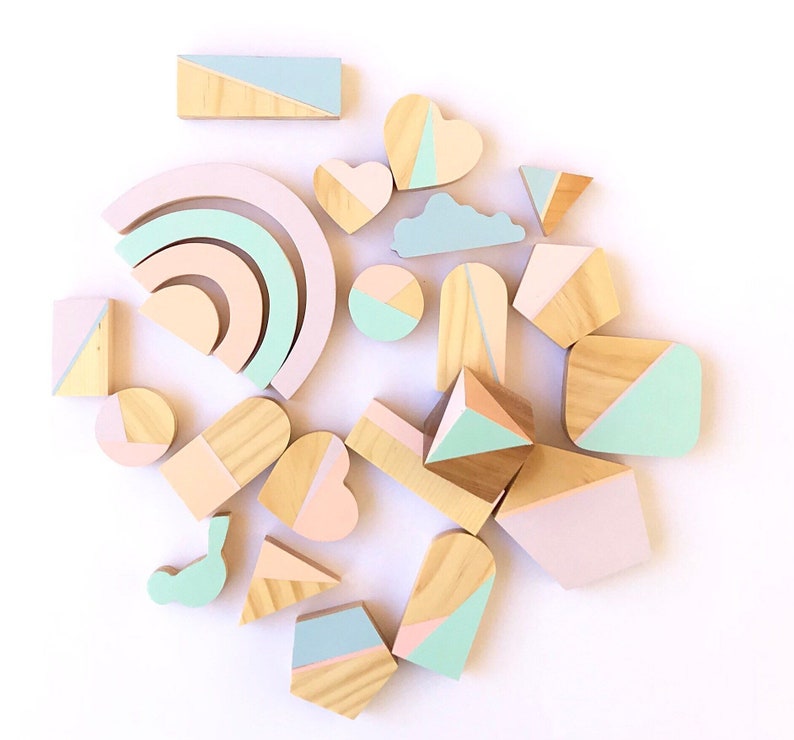Handmade Pastel Geometric Wooden Building Blocks Toddler Etsy