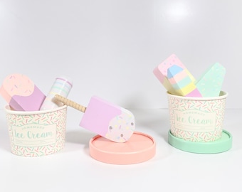 Pastel rainbow pretend play ice cream set - handcrafted