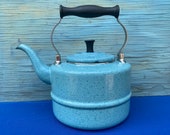 Paula Deen Signature Enamelware Tea Kettle Blue Speckled Stove Top,Large kettle Teapot,Blue Teapot,