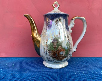Vintage Fitz And Floyd 1993 Gas Station Teapot,OMNIBUS 1993,Blue Ceramic Teapot,Large Teapot,Decorative Teapot,Rare Teapot,Teapot Gift,Pot
