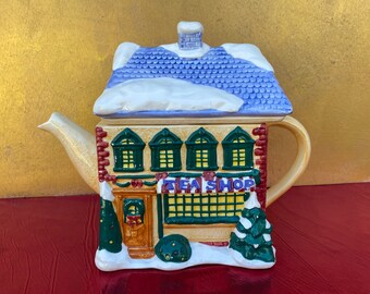 Vintage Fitz And Floyd 1993 Gas Station Teapot,OMNIBUS 1993,Blue Ceramic Teapot,Large Teapot,Decorative Teapot,Rare Teapot,Teapot Gift,Pot
