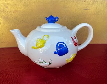 Vintage Fitz And Floyd 1993 Gas Station Teapot,OMNIBUS 1993,Blue Ceramic Teapot,Large Teapot,Decorative Teapot,Rare Teapot,Teapot Gift,Pot