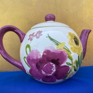 Large Floral Teapot,TAG Teapot,Floral Drinkware,Large Teapot,Decorative Teapot,Spring Teapot,Floral Teapot White Purple Teapot,Gift Ideas