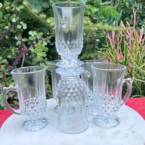 Vintage Cappuccino Mug,Clear Glass Mug,Drinkware,Set of 6 Mugs,Glassware Dinnerware,Cute Drinkware,Cappuccino Drinkware