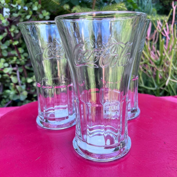 Vintage Clear Coca-Cola Glasses,Coke Glasses,Clear Glassware,Set of 3 Glass Tumblers,Clear Glass Tumblers,Drinkware,Coke Glassware