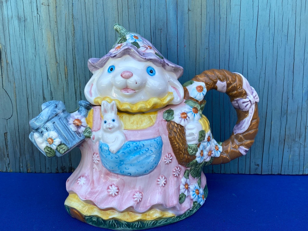 Vintage Bunny Teapotceramic Bunny Teapotdecotive Etsy