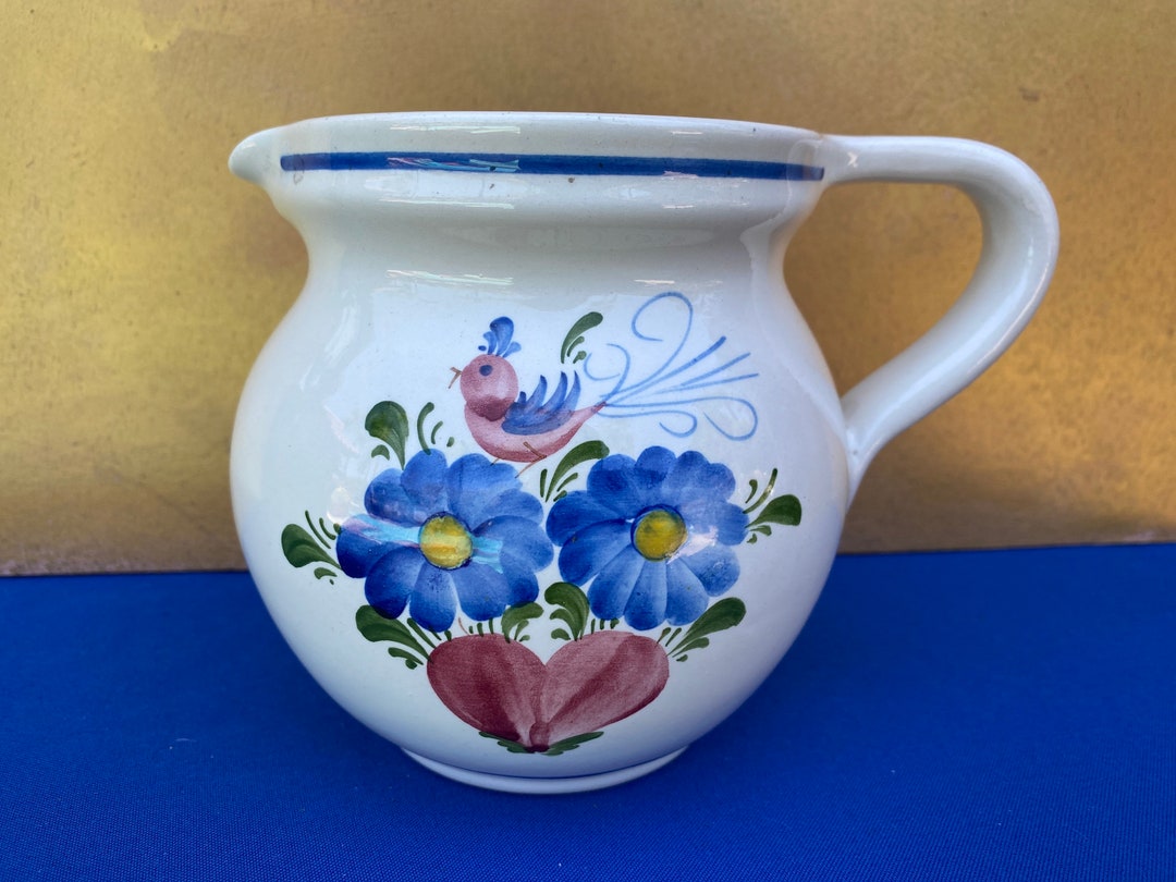 Vintage Handbemalt Pitcher,hand Painted,austrian Pitcher,bird Flower & Heart Pattern Pitcher