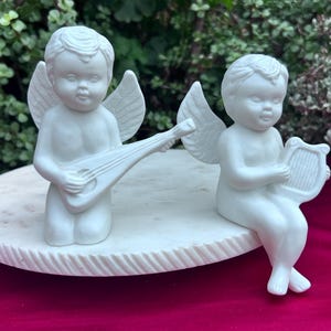 White Porcelain Musian Angels Figurine,Musician Angel Figurine,White Angel Figurine,Decorative Figurine,White Figurine,Sitting Figurine,gift
