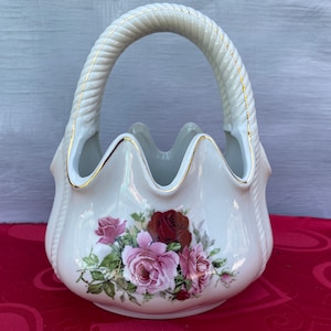 Vintage Formalities Baum Bros,Victorian Rose Collection,Porcelain Basket,Decorative Basket,Porcelain Vase,Rare Basket,Vase Basket,Porcelain