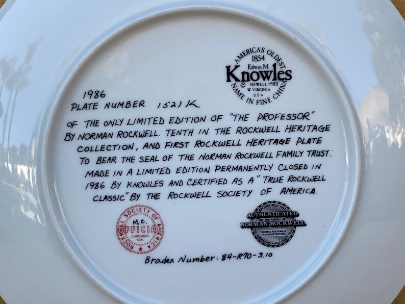 Norman Rockwell,The Professor The RocHeritage Collection,1986,Vintage Porcelain Plate,Plate Collection,Collectors Plate,Rare Plate,Gift