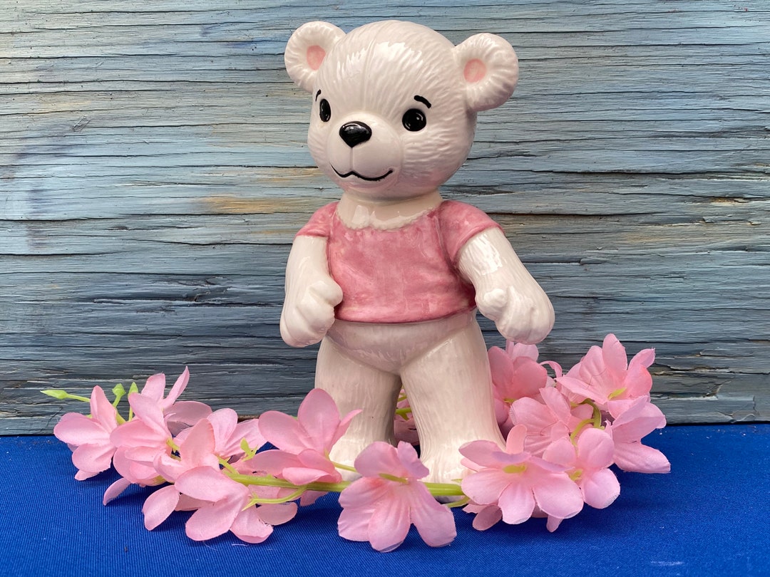 Rare Bear Figurine,pink Teddy Bear Figurine,nursery Decor,decorative
