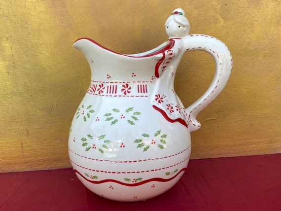 Temptations by Tara Christmas Angel Pitcher,holly & Berry Pitcher,angel  Pitcher,decorative Pitcher,white Red Pitcher,cute Pitcher 