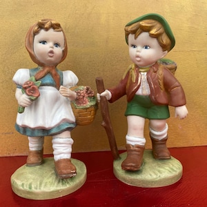 Vintage Ceramic Boy & Girl Figurine Statue,Garden Decor,Decorative Figurine Statue,Large Statue,Unique Statue,Girl with Basket Figurine
