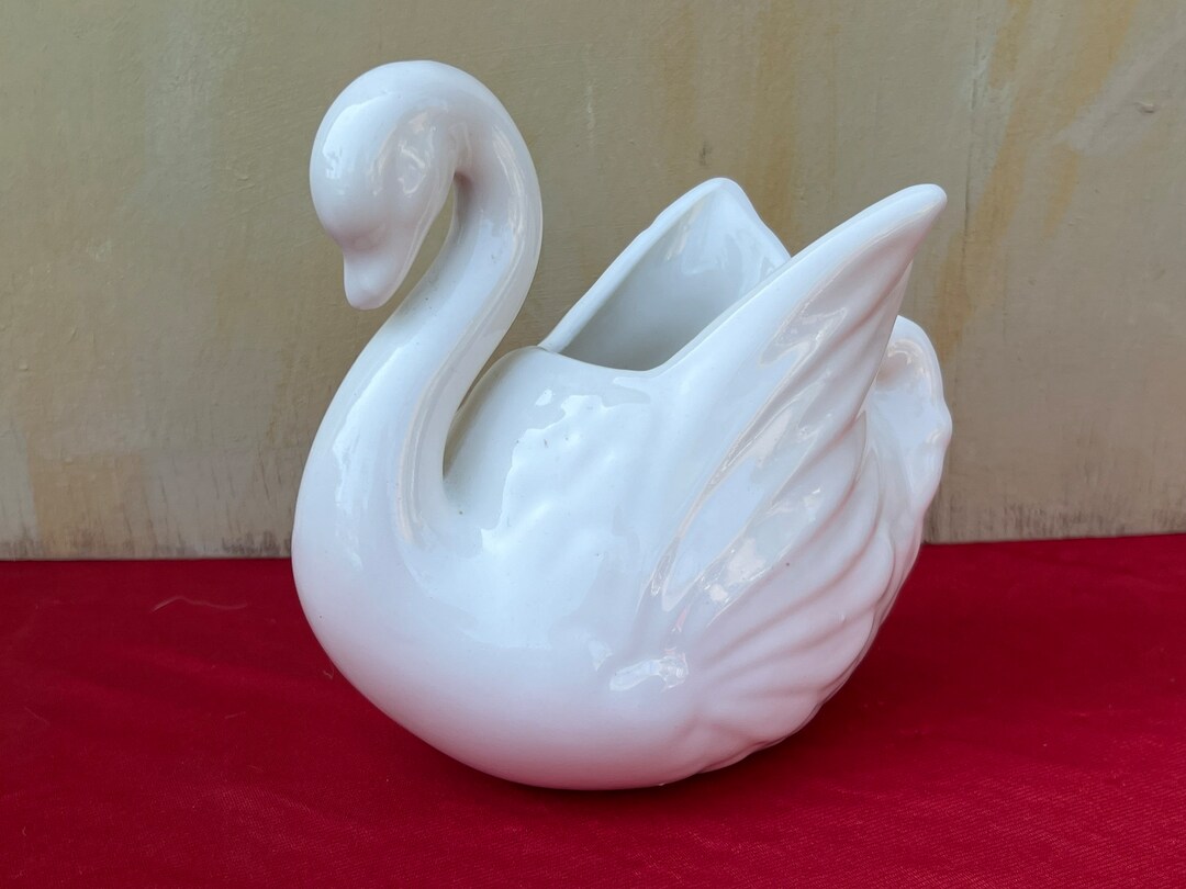 Vintage Ceramic Swan Vase Planterdecorative Swanswan Etsy