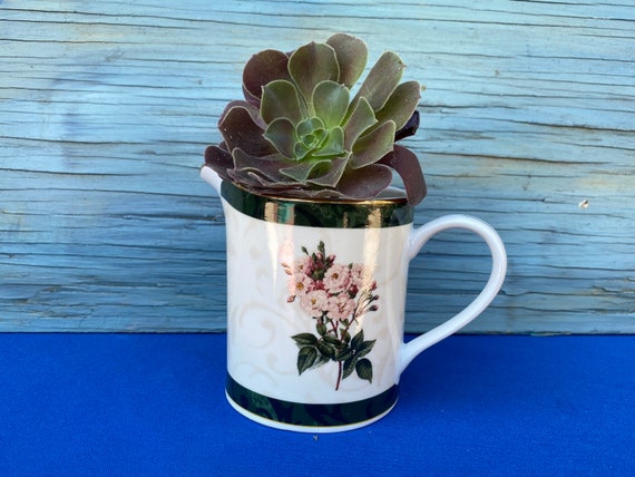 Vintage Hallmark Collection By Sakura Juliana 1999,Floral Creamer,Green Creamer,Porcelain Creamer,Vintage Dish,Hallmark Creamer,