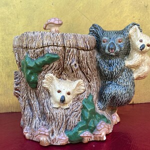 Koala Bear Ceramic Cookie Jar,Vintage Mushroom Tree Trunk Cookie Jar,Unique Cookie Jar,Rare Cookie Jar,Large Cookie Jar.Bear Cookie Jar
