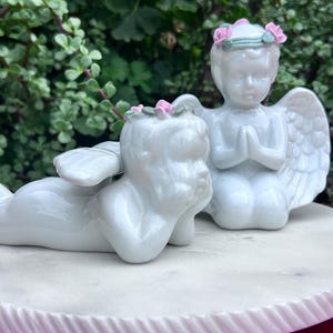 Vintage Praying Angel Figurine,Cherub Angel with Halo Figurine,Set of 2 Angels,Decorative Figurine,White Figurine,Unique Angel Figueine