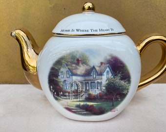 Vintage Teleflora Teapot,Thomas Kinkade Home Is Where The Heart Is II Teapot,Decorative Teapot Display Teapot,Cute Teapot,Cottage Teapot