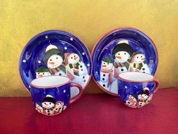 Snowman Porcelain Teacup and Saucer - Set of 4