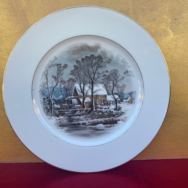 Avon Currier And Ives Winter Snow Plate Plate 1981,Winter Christmas Plate,Decorative Plate,Large Plate,Vintage Porcelain Plate,Gift Ideas