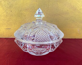 Vintage Clear Glass Bowl With Lid,Heavy Candy Dish,Glass Dinnerware,Medium Bowl Dish,Cute Bowl